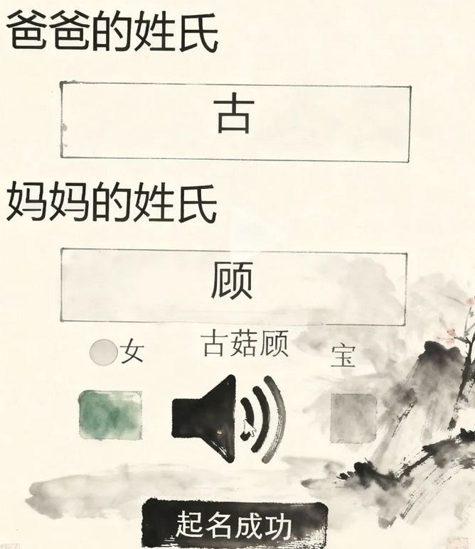 爸姓古媽姓顧 AI給孩子取名古菇顧： 古菇顧名字測試，打分~