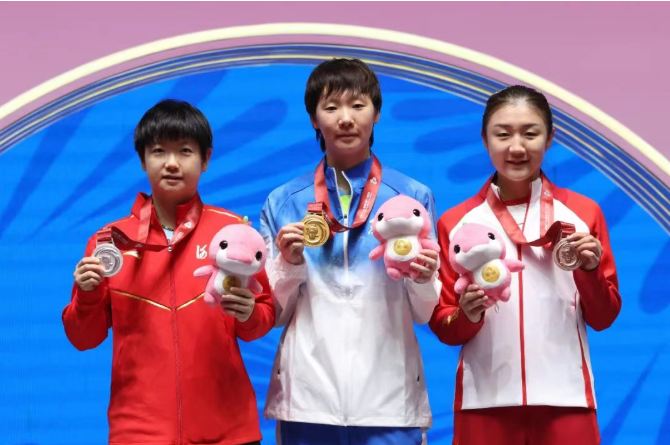 王曼昱孫穎莎陳夢登上領獎臺合影：王曼昱名字測試打分，解析!